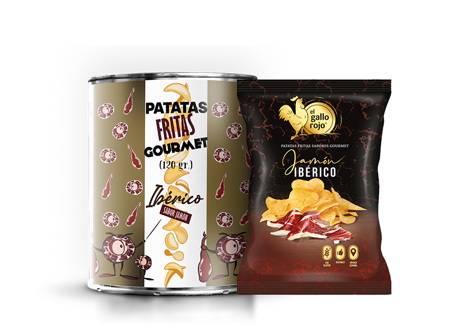 Ref.150002 - Bolsa de Patatas Fritas Gourmet de Jamón Ibérico de 120 gramos.Reducida